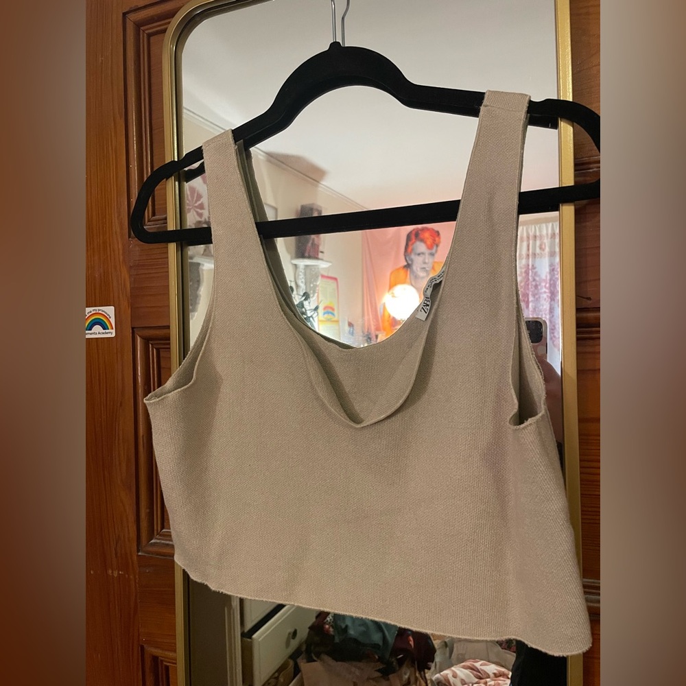 Zara Cream Crop Sweater Top XL